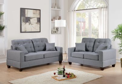 Living Room Furniture 2pc Sofa Set Grey Polyfiber Tufted Sofa Loveseat w Pillows Cushion Couch