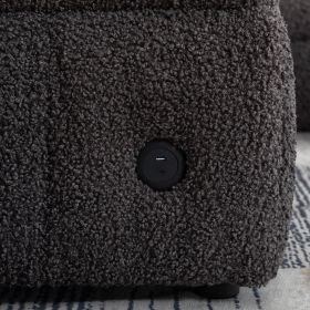 87.7" Sectional Sofa Cozy Teddy Fleece Fabric Sectional Sofa Couch with Two USB Ports a Movable Storage Ottoman and Two Lumbar Pillows for Living Room