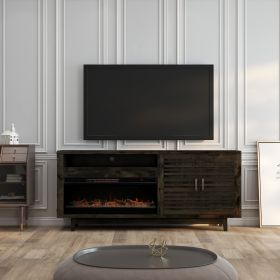 Bridgevine Home Avondale 83 Inch Electric Fireplace TV Console, for TVs up to 95 inches, Minimal Assembly, Charcoal-Brown Finish