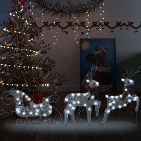 Reindeer & Sleigh Christmas Decoration 60 LEDs Outdoor Silver