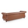 84.50'' Mid Century Cognac Brown 3-Seater Sofa, PU, Classic Retro Sofa with Rolled Arms ‚Äì Modern, Elegant, and Comfortable Couch