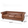 84.50'' Mid Century Cognac Brown 3-Seater Sofa, PU, Classic Retro Sofa with Rolled Arms ‚Äì Modern, Elegant, and Comfortable Couch