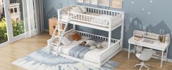 Twin XL over Queen Bunk Bed with Ladder and Guardrails, White