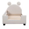 Twin Size Upholstered Daybed with Carton Ears Shaped Headboard, White