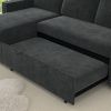 85 Inches Sofa Bed, 3 Seater Sleeper Sofa with Storage Chaise, Square Handrail With Pull and Copper nail,Chenille-Dark Grey