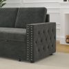 85 Inches Sofa Bed, 3 Seater Sleeper Sofa with Storage Chaise, Square Handrail With Pull and Copper nail,Chenille-Dark Grey