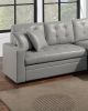 Light Gray Faux Leather Convertible Sectional Sofa Pull out Bed Couch Storage Chaise Tufted Reversible 2pc Sectional Living Room