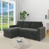 85 Inches Sofa Bed, 3 Seater Sleeper Sofa with Storage Chaise, Square Handrail With Pull and Copper nail,Chenille-Dark Grey