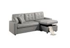 Light Gray Faux Leather Convertible Sectional Sofa Pull out Bed Couch Storage Chaise Tufted Reversible 2pc Sectional Living Room