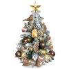 22in Mini Christmas Tree with Light Artificial Small Tabletop Woodland Christmas Decoration with Flocked Snow;  Exquisite Decor & Xmas Ornaments for T