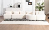 143.7" Upholstered Sofa Free-combined Sofa Couch with Two Chaise Lounge and Five Back Pillows for Living Room, Beige