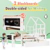 Full Size House Bed with Ladder and Storage Drawers for Kid Bedroom,Solid Wood Platfrom Bedframe with 2 Blackboard Design, No Box Spring Needed, White