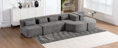 143.7" Upholstered Sofa Free-combined Sofa Couch with Two Chaise Lounge and Five Back Pillows for Living Room, Light Gray