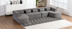 143.7" Upholstered Sofa Free-combined Sofa Couch with Two Chaise Lounge and Five Back Pillows for Living Room, Light Gray