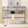 Twin Size Loft Bed with desk and shelves, Safety Guardrail and ladder,Grey