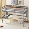 Twin Size Loft Bed with desk and shelves, Safety Guardrail and ladder,Grey