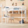 Twin Size Loft Bed with desk and shelves, Safety Guardrail and ladder,White