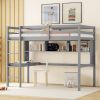 Twin Size Loft Bed with desk and shelves, Safety Guardrail and ladder,Grey