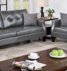 Contemporary Living Room Furniture 2-Pcs Sofa Set Grey Gel Leatherette Couch Sofa And Loveseat Plush Cushion Tufted Plush Sofa Pillows