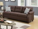 2pcs Sofa set Living Room Furniture Dark Coffee Plush Polyfiber Sofa Loveseat w Console Pillows Couch