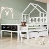 Full Size House Bed with Ladder and Storage Drawers for Kid Bedroom,Solid Wood Platfrom Bedframe with 2 Blackboard Design, No Box Spring Needed, White