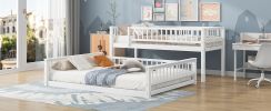 Twin XL over Queen Bunk Bed with Ladder and Guardrails, White