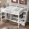 Full Size Loft Bed Frame with Wardrobe,Low Storage Table and Storage Staircase,White/Gray