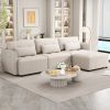 113.3" Convertible Sectional Sofa Couch 3-Seat L-Shaped Sofa with Movable Ottoman and USB for Apartment, Living Room, Bedroom, Beige