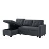 Upholstered Pull Out Sectional Sofa with Storage Chaise, Convertible Corner Couch, Dark Grey