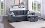 Gray Velvet Convertible Sectional Sofa Pull out Bed Couch Storage Chaise Tufted Reversible 2pc Sectional Living Room