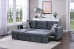 Gray Velvet Convertible Sectional Sofa Pull out Bed Couch Storage Chaise Tufted Reversible 2pc Sectional Living Room