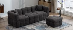 87.7" Sectional Sofa Cozy Teddy Fleece Fabric Sectional Sofa Couch with Two USB Ports a Movable Storage Ottoman and Two Lumbar Pillows for Living Room