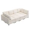 103" Sectional Sofa Couch Sofa Bed U-shaped Sofa with Two Movable Ottoman and Three USB Ports for Living Room, Beige