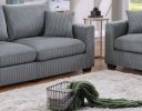 Classic Living Room 2pc Sofa Set Fog Corduroy Sofa And Loveseat w Pillows Square Arms Plush Couch