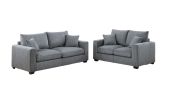 Classic Living Room 2pc Sofa Set Fog Corduroy Sofa And Loveseat w Pillows Square Arms Plush Couch