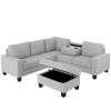 Orisfur. Sectional Corner Sofa L-shape Couch Space Saving with Storage Ottoman & Cup Holders Design for Large Space Dorm Apartment,Light Grey