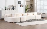 143.7" Upholstered Sofa Free-combined Sofa Couch with Two Chaise Lounge and Five Back Pillows for Living Room, Beige