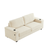 86.5 inch Sofa Couch- Deep Seat Sofa with two storage spaces, T-Pyce Charging Ports , USB Charging Ports & 2 Cup ,Corduroy 3 Seater Couch