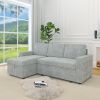 85 Inches Sofa Bed, 3 Seater Sleeper Sofa with Storage Chaise, Square Handrail With Pull and Copper nail,Chenille-Light Grey