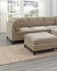 Camel Chenille Fabric Modular Sectional 6pc Set Living Room Furniture Corner L-Sectional Couch 2x Corner Wedge 2x Armless Chairs and 2x Ottomans Tufte