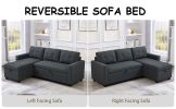 Upholstered Pull Out Sectional Sofa with Storage Chaise, Convertible Corner Couch, Dark Grey