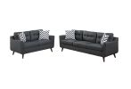 Modern Cozy Sofa Loveseat w Pillows 2pc Sofa Set Black Polyfiber Couch Tufted Cushions Living Room