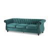 84-Inch Teal 3-Seater Velvet Sofa ‚Äì Button Tufted with Nailhead Trim, Curved Backrest, and Rolled Arms