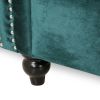 84-Inch Teal 3-Seater Velvet Sofa ‚Äì Button Tufted with Nailhead Trim, Curved Backrest, and Rolled Arms