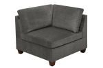 Living Room Furniture Grey Chenille Modular Sectional 6pc Set Corner L-Sectional Modern Couch 2x Corner Wedge 2x Armless Chairs and 2x Ottomans Plywoo