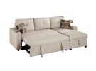 Beige Dorris Fabric Convertible Sectional Sofa Pull out Bed Couch Storage Chaise Cup Holders 2pc Sectional Living Room