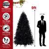 9ft Pre-Lit Black Christmas Tree, Full Halloween Xmas Artificial Tree 3176 Branch Tips, 750 Lights, Metal Hinges, Foldable Base