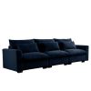 3 Seater Deep Seat Couches for Living Room, Wide and Deep Seat Comfy Living Roo Sofas with 3 Waist Pillows, Blue Corduroy