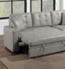 Light Gray Faux Leather Convertible Sectional Sofa Pull out Bed Couch Storage Chaise Tufted Reversible 2pc Sectional Living Room