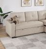 Beige Dorris Fabric Convertible Sectional Sofa Pull out Bed Couch Storage Chaise Cup Holders 2pc Sectional Living Room